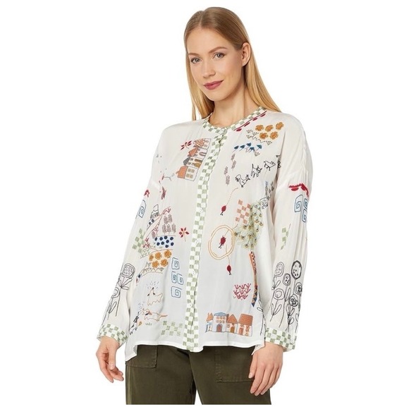 Johnny Was Tops - Biya by Johnny Was Cartagena Silk Embroidered Folk Art Blouse White B19222-E XS